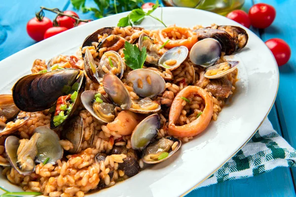 Paella Tradizionale Spagnola Cucina Mediterranea — Foto Stock