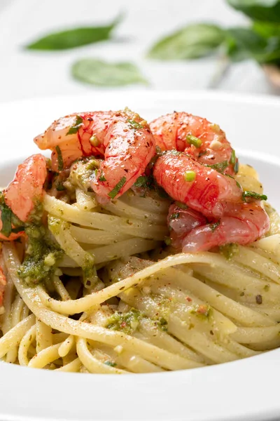Seafood Pasta Spicy Shrimps — Stock Photo, Image