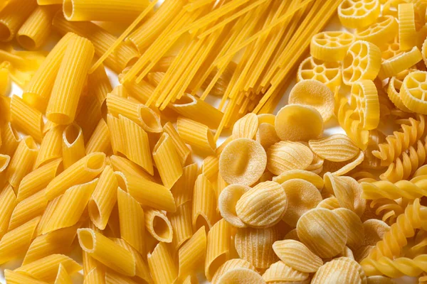 Various Spaghetti Orecchiette Penne Rotelle Fusilli — Stock Photo, Image