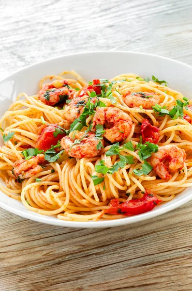 Espaguetis Con Salsa Camarones — Foto de Stock