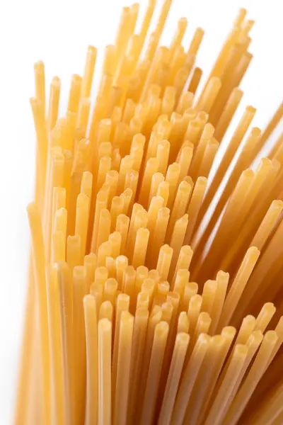 Closeup Uncooked Macaroni Traditional Shape Italian Pasta Isolated White Background — Stock Photo, Image