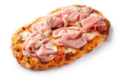 beyaz zemin üzerine lezzetli pizza 