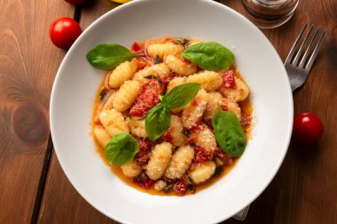 Lezzetli patates gnocchi, yemek, yakın çekim.