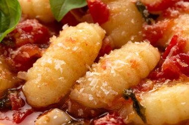 Lezzetli patates gnocchi, yemek, yakın çekim.