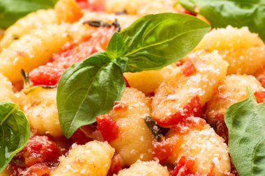 Lezzetli gnocchi, yakın çekim. Yiyecek. 