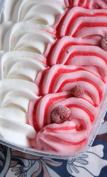 Industrial Ice Cream Strawberry Cream Flavor Closeup — Stock Photo, Image