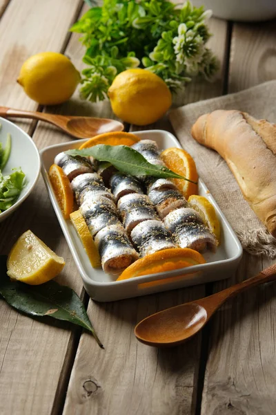 Stuffed Sardine Rolls Traditional Sicilian Recipe Closeup — Stock Photo, Image