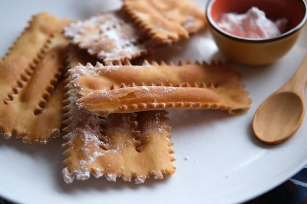 Sobremesa Frita Com Açúcar Receita Tradicional Italiana Close Imagens Royalty-Free