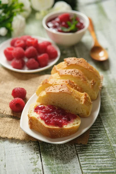 Raspberry Jam Slice Bread Closeup Royalty Free Stock Images