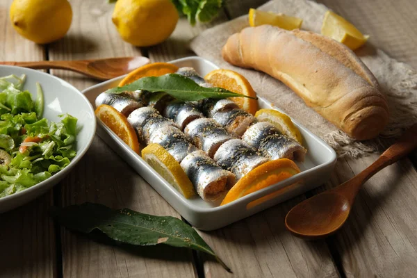 Γεμιστά Ρολά Σαρδέλας Παραδοσιακή Σικελική Συνταγή Closeup Φωτογραφία Αρχείου