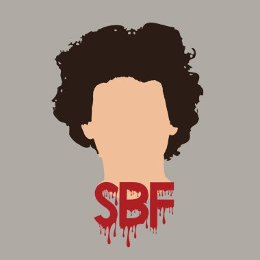 Casablanca, Fas - 13 Aralık 2022: Sam Bankman-Fried SBF 'nin yüzsüz çizimi ve kanlı efektli metin