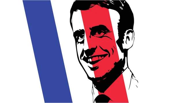 Casablanca Marocko Mars 2023 Svartvitt Illustrationsporträtt Frankrikes President Emmanuel Macron — Stockfoto