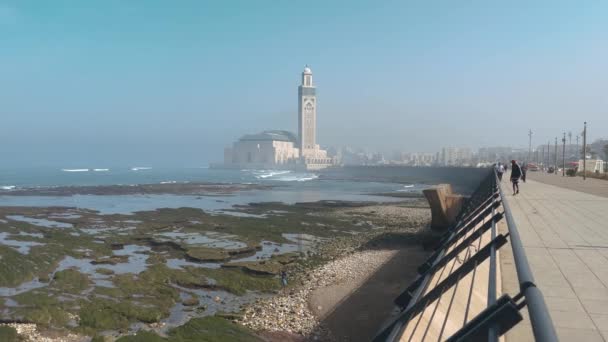 Casablanca Marrocos Outubro 2022 Vista Mesquita Hassan Dia Quente Casablanca — Vídeo de Stock