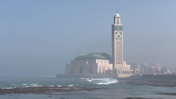Widok Meczet Hassana Upalny Dzień Casablanca Maroko — Wideo stockowe