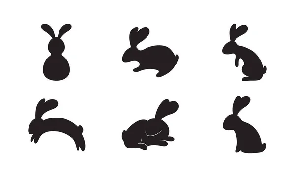 Набор Силуэт Кроликов Кроликов Изолированы Белом Фоне Векторная Иллюстрация — стоковый вектор
