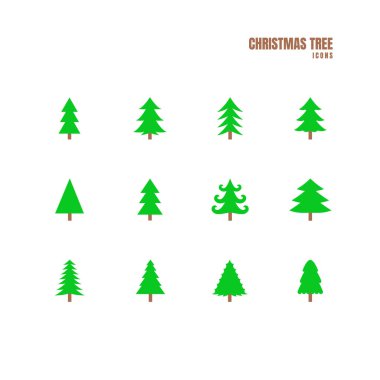 Beyaz arkaplanda Noel Ağacı renk simgeleri kümesi, Vektör İllüstrasyonu