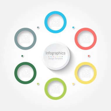 İş verileriniz için Infographic 6 seçenekleri tasarım elemanları. Vektör İllüstrasyonu.