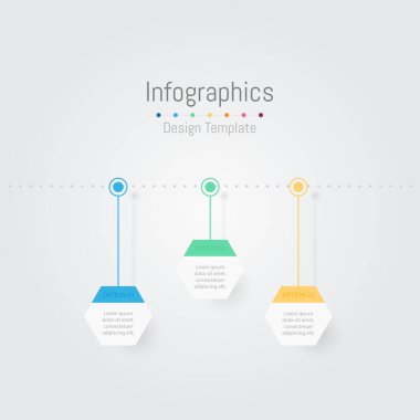 İş verileriniz için Infographic 3 seçenekleri tasarım elemanları. Vektör İllüstrasyonu.