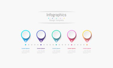 İş verileriniz için Infographic 5 seçenekleri tasarım elemanları. Vektör İllüstrasyonu.