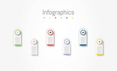İş verileriniz için Infographic 6 seçenekleri tasarım elemanları. Vektör İllüstrasyonu.