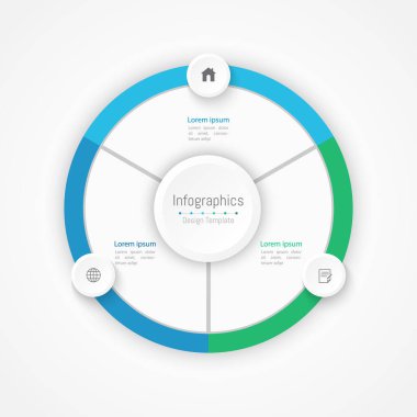 İş verileriniz için Infographic 3 seçenekleri tasarım elemanları. Vektör İllüstrasyonu.