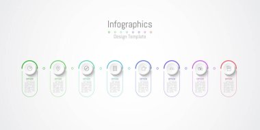 İş verileriniz için Infographic 8 seçenekleri tasarım elemanları. Vektör İllüstrasyonu.