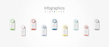 İş verileriniz için Infographic 9 seçenekleri tasarım elemanları. Vektör İllüstrasyonu.