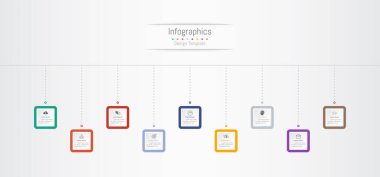 İş verileriniz için Infographic 9 seçenekleri tasarım elemanları. Vektör İllüstrasyonu.