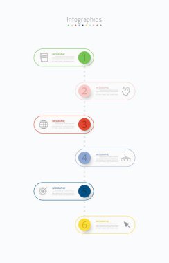 İş verileriniz için Infographic 6 seçenekleri tasarım elemanları. Vektör İllüstrasyonu.