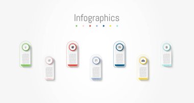 İş verileriniz için Infographic 7 seçenekleri tasarım elemanları. Vektör İllüstrasyonu.
