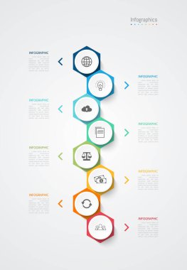 İş verileriniz için Infographic 8 seçenekleri tasarım elemanları. Vektör İllüstrasyonu.