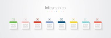 İş verileriniz için Infographic 8 seçenekleri tasarım elemanları. Vektör İllüstrasyonu.