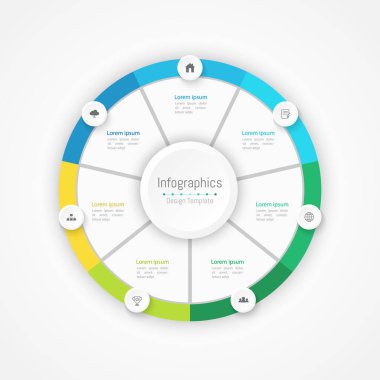İş verileriniz için Infographic 7 seçenekleri tasarım elemanları. Vektör İllüstrasyonu.