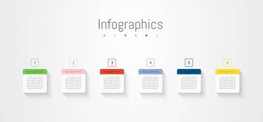 İş verileriniz için Infographic 6 seçenekleri tasarım elemanları. Vektör İllüstrasyonu.
