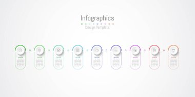 İş verileriniz için Infographic 9 seçenekleri tasarım elemanları. Vektör İllüstrasyonu.