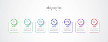 İş verileriniz için Infographic 7 seçenekleri tasarım elemanları. Vektör İllüstrasyonu.
