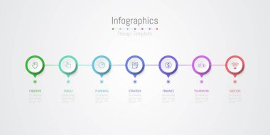 İş verileriniz için Infographic 7 seçenekleri tasarım elemanları. Vektör İllüstrasyonu.