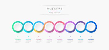 İş verileriniz için Infographic 8 seçenekleri tasarım elemanları. Vektör İllüstrasyonu.
