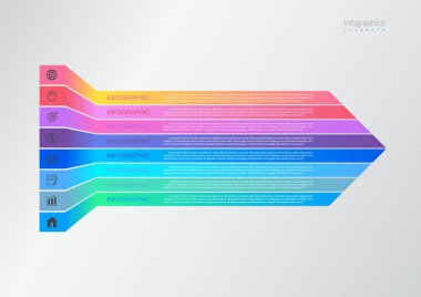 İş verileriniz için Infographic 8 seçenekleri tasarım elemanları. Vektör İllüstrasyonu.