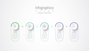 İş verileriniz için Infographic 5 seçenekleri tasarım elemanları. Vektör İllüstrasyonu.