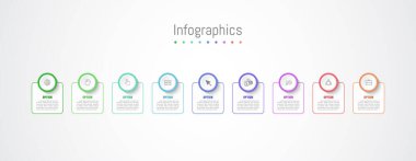 İş verileriniz için Infographic 9 seçenekleri tasarım elemanları. Vektör İllüstrasyonu.