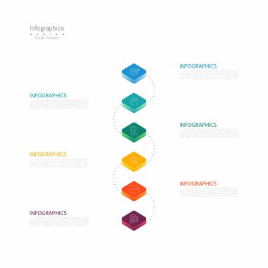 İş verileriniz için Infographic 6 seçenekleri tasarım elemanları. Vektör İllüstrasyonu.