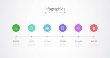 İş verileriniz için Infographic 6 seçenekleri tasarım elemanları. Vektör İllüstrasyonu.
