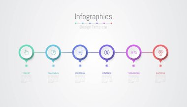 İş verileriniz için Infographic 6 seçenekleri tasarım elemanları. Vektör İllüstrasyonu.