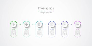 İş verileriniz için Infographic 6 seçenekleri tasarım elemanları. Vektör İllüstrasyonu.