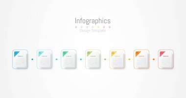 İş verileriniz için Infographic 7 seçenekleri tasarım elemanları. Vektör İllüstrasyonu.