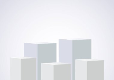 Beş boş kare podyum beyaz arkaplanda ürünleri gösteriyor, Vektör illüstrasyonu.