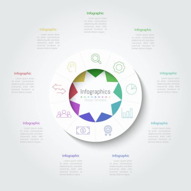 İş verileriniz için Infographic 9 seçenekleri tasarım elemanları. Vektör İllüstrasyonu.