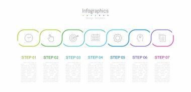 İş verileriniz için Infographic 7 seçenekleri tasarım elemanları. Vektör İllüstrasyonu.