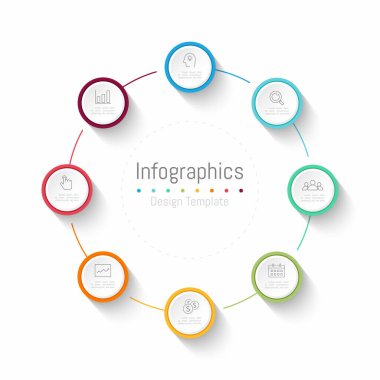 İş verileriniz için Infographic 8 seçenekleri tasarım elemanları. Vektör İllüstrasyonu.